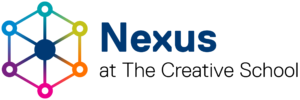 Nexus at The Creative School logo with a colorful hexagonal network icon.