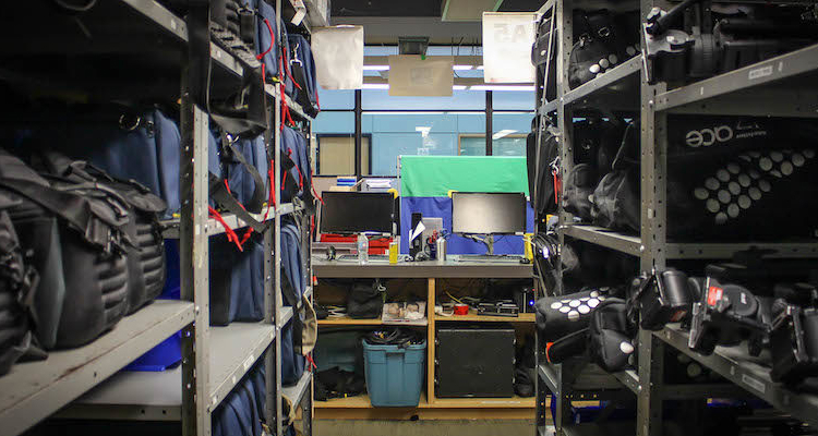 Equipment stacked in shelves in the EDC