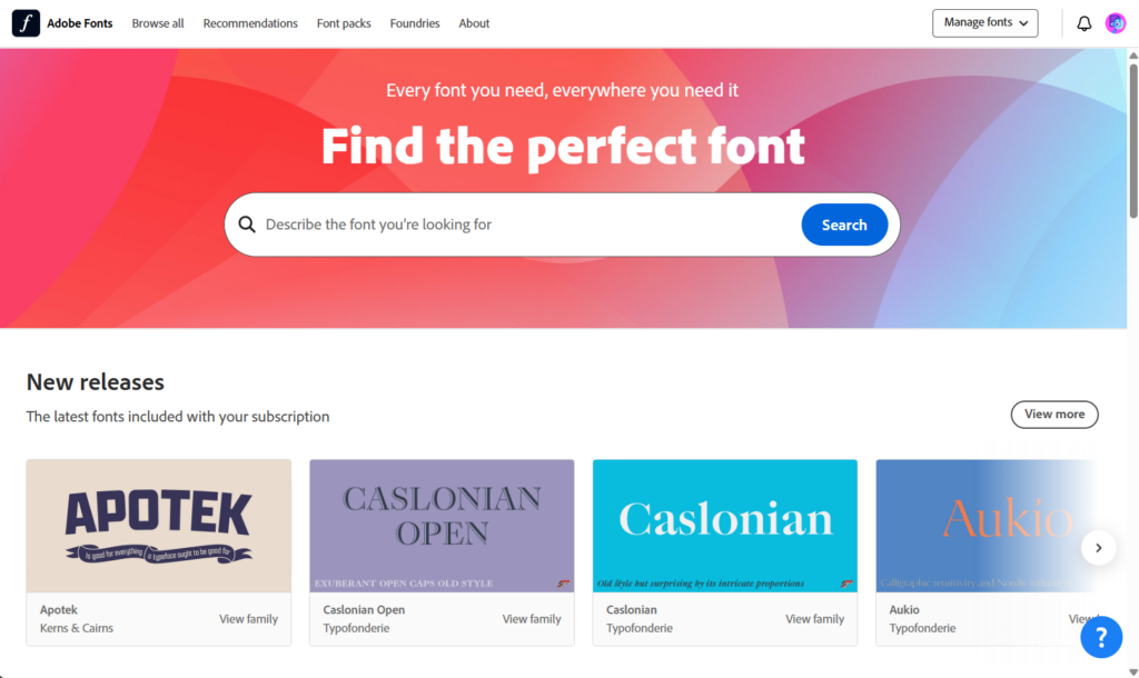 Adobe Fonts Webpage