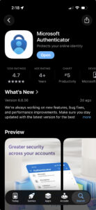 Microsoft authenticator app in the apple app store